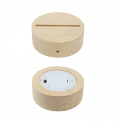 Round Solid Wood LED Lamp Base USB Powered AAA Battery Bin TDL-WB